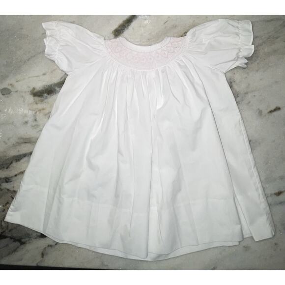 Vintage Baby Girls Dress Layette White With Pink Embroidered Doll Clothes - Picture 1 of 5